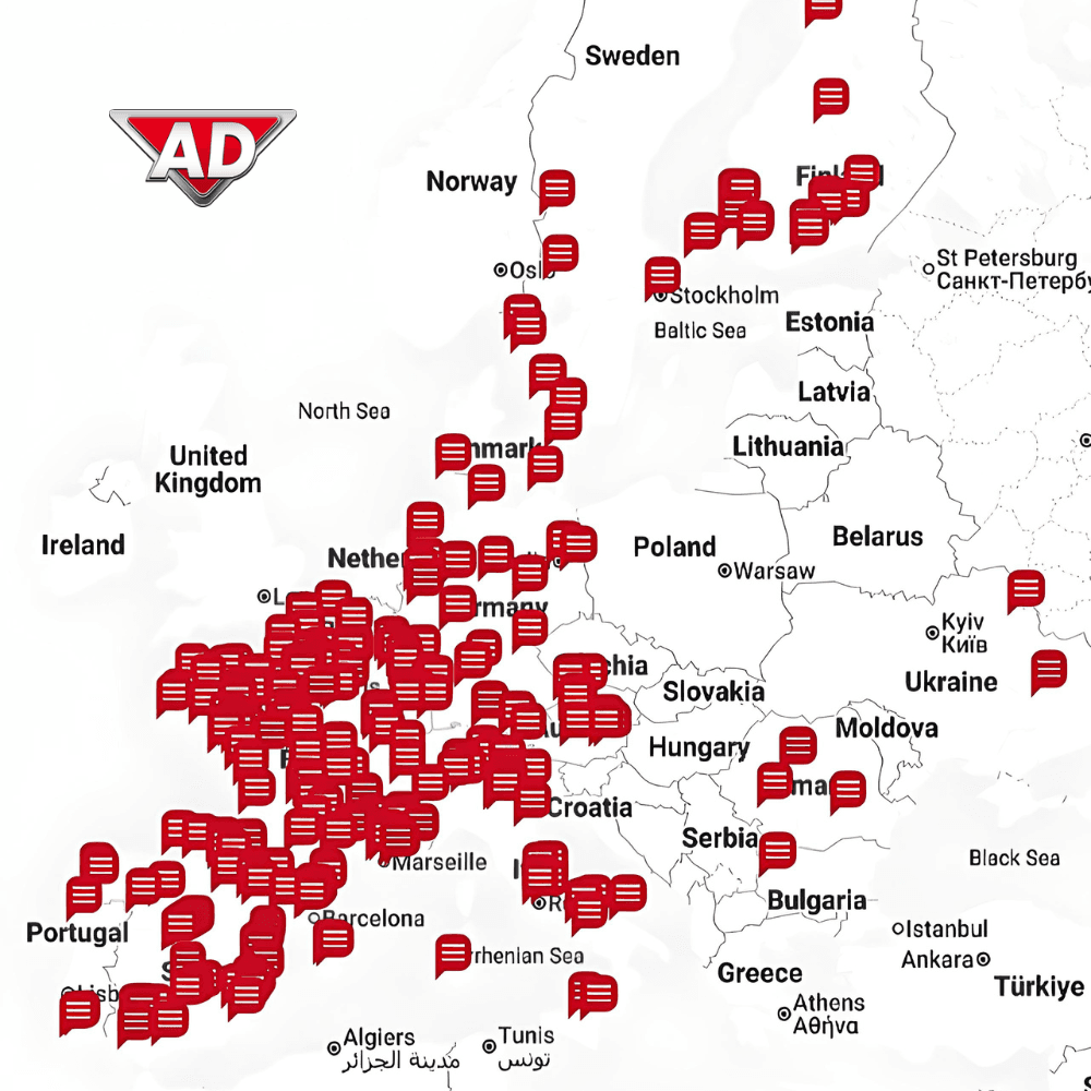 Kaart AD Garage Netwerk Europa